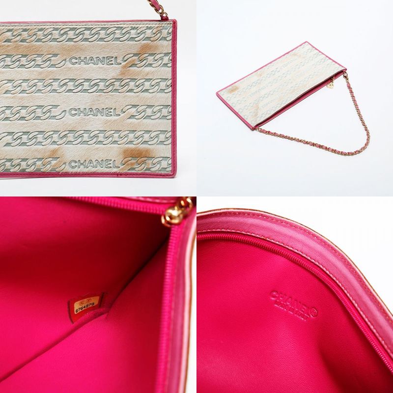 Chanel Shoulder Bag Calf Hair Logo Chain