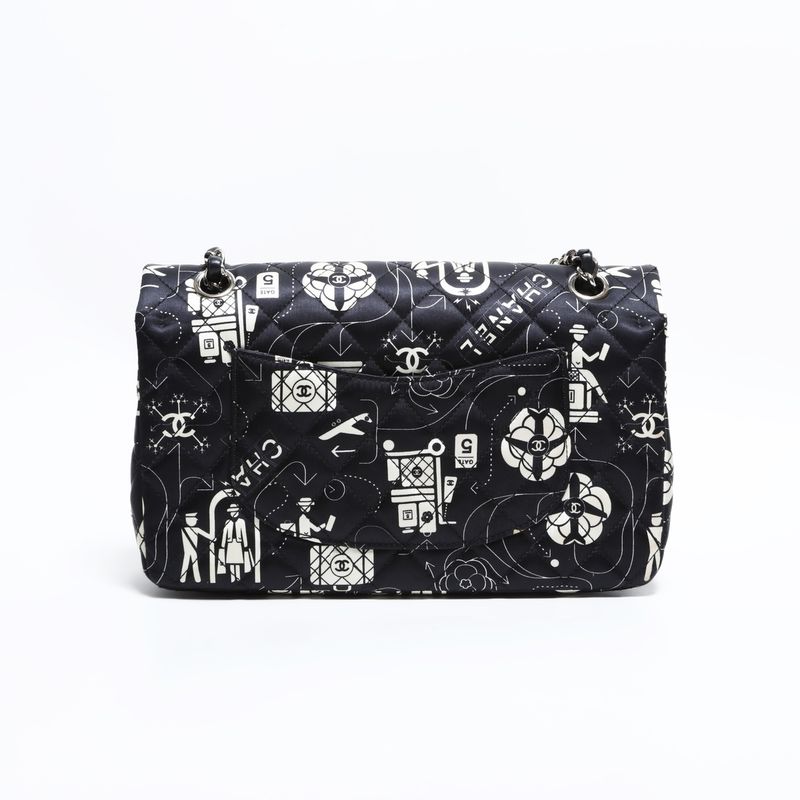Chanel Shoulder Bag Icon Motif Satin Quilted Double Flap