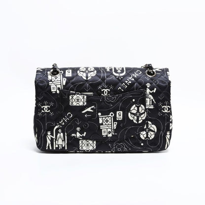 Chanel Shoulder Bag Icon Motif Satin Quilted Double Flap