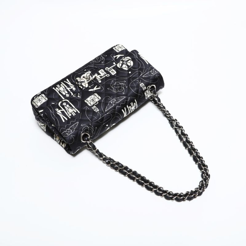 Chanel Shoulder Bag Icon Motif Satin Quilted Double Flap