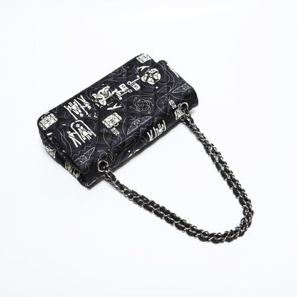Chanel Shoulder Bag Icon Motif Satin Quilted Double Flap