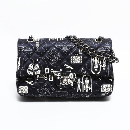 Chanel Shoulder Bag Icon Motif Satin Quilted Double Flap