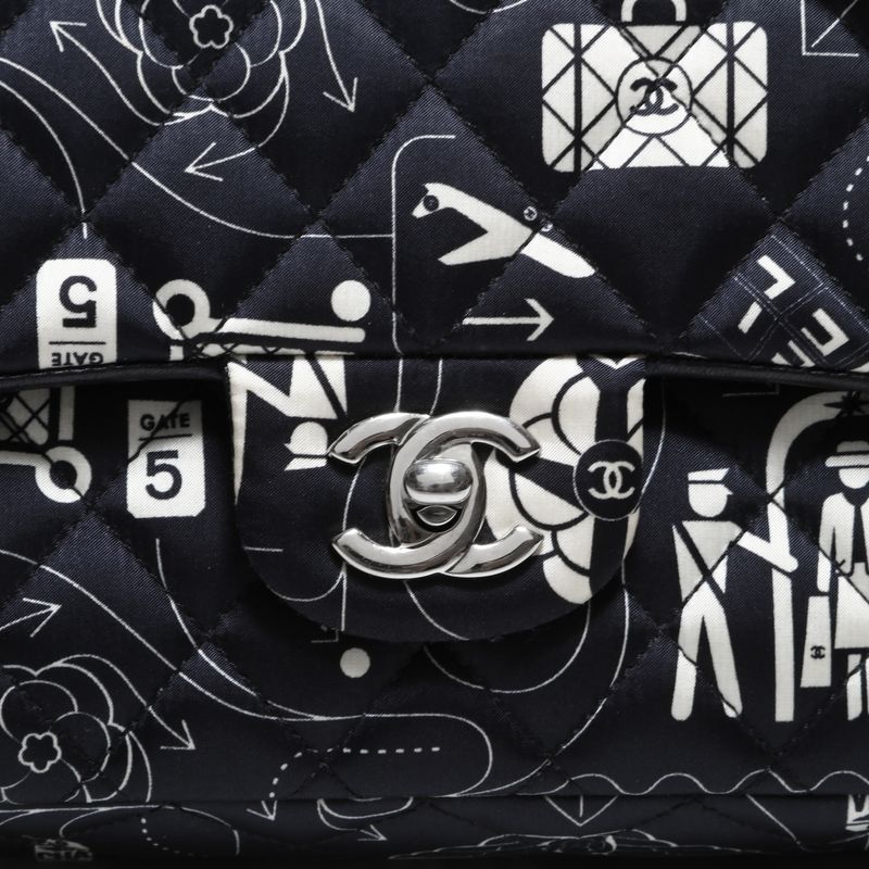 Chanel Shoulder Bag Icon Motif Satin Quilted Double Flap