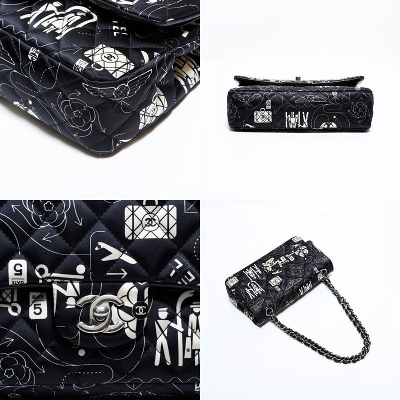 Chanel Shoulder Bag Icon Motif Satin Quilted Double Flap