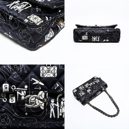 Chanel Shoulder Bag Icon Motif Satin Quilted Double Flap