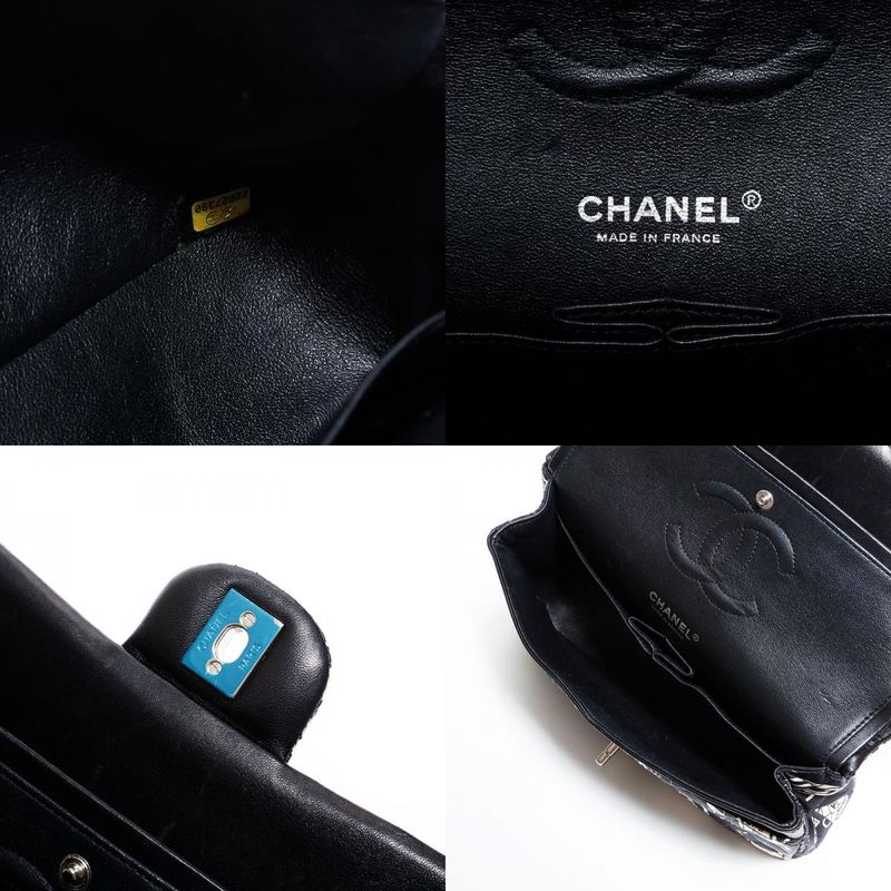 Chanel Shoulder Bag Icon Motif Satin Quilted Double Flap