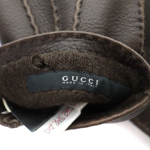 Gucci Gloves Leather Logo Deerskin Cashmere Brown • GY11 MQ • OH