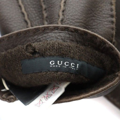Gucci Gloves Leather Logo Deerskin Cashmere Brown • GY11 MQ • OH