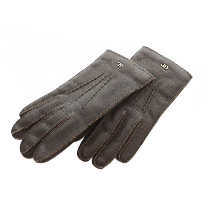 Gucci Gloves Leather Logo Deerskin Cashmere Brown • GY11 MQ • OH