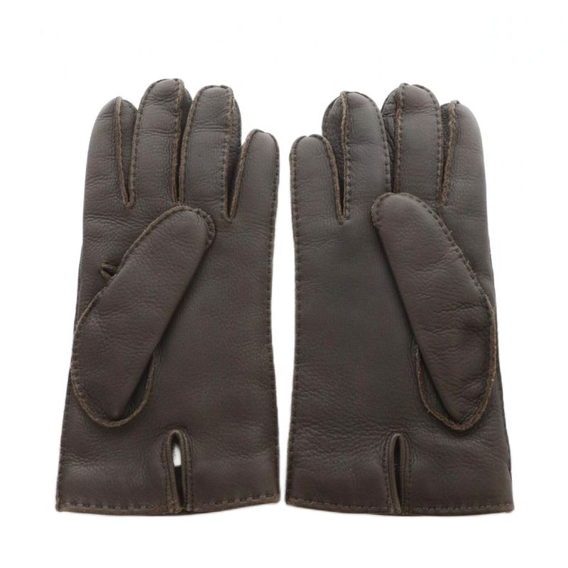 Gucci Gloves Leather Logo Deerskin Cashmere Brown • GY11 MQ • OH