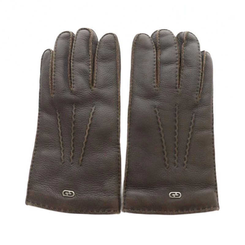 Gucci Gloves Leather Logo Deerskin Cashmere Brown • GY11 MQ • OH