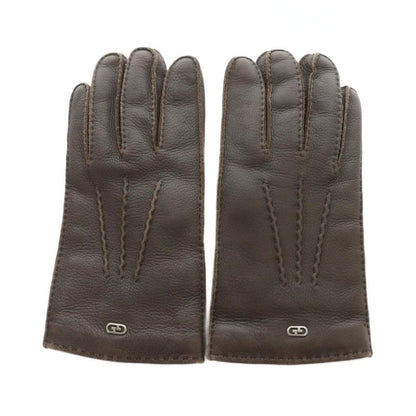 Gucci Gloves Leather Logo Deerskin Cashmere Brown • GY11 MQ • OH