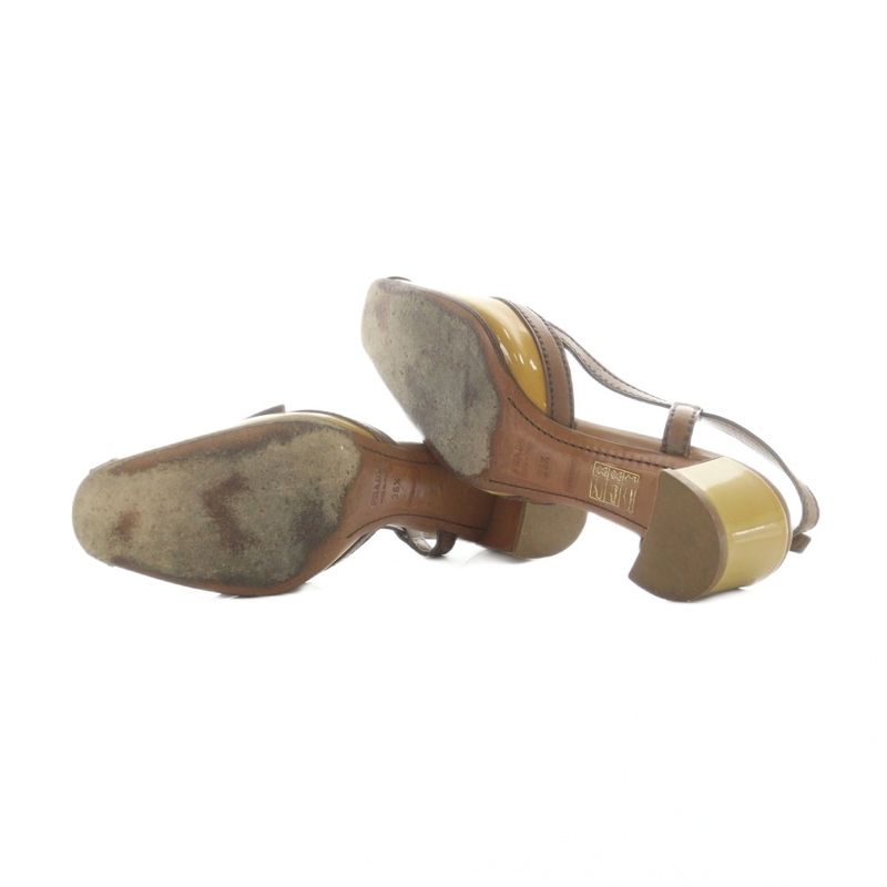 Prada Sandals Square Toe Logo Leather 36.5 23.5cm (9.25in) Brown • GY18 MQ • OH