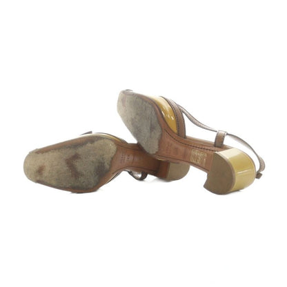 Prada Sandals Square Toe Logo Leather 36.5 23.5cm (9.25in) Brown • GY18 MQ • OH