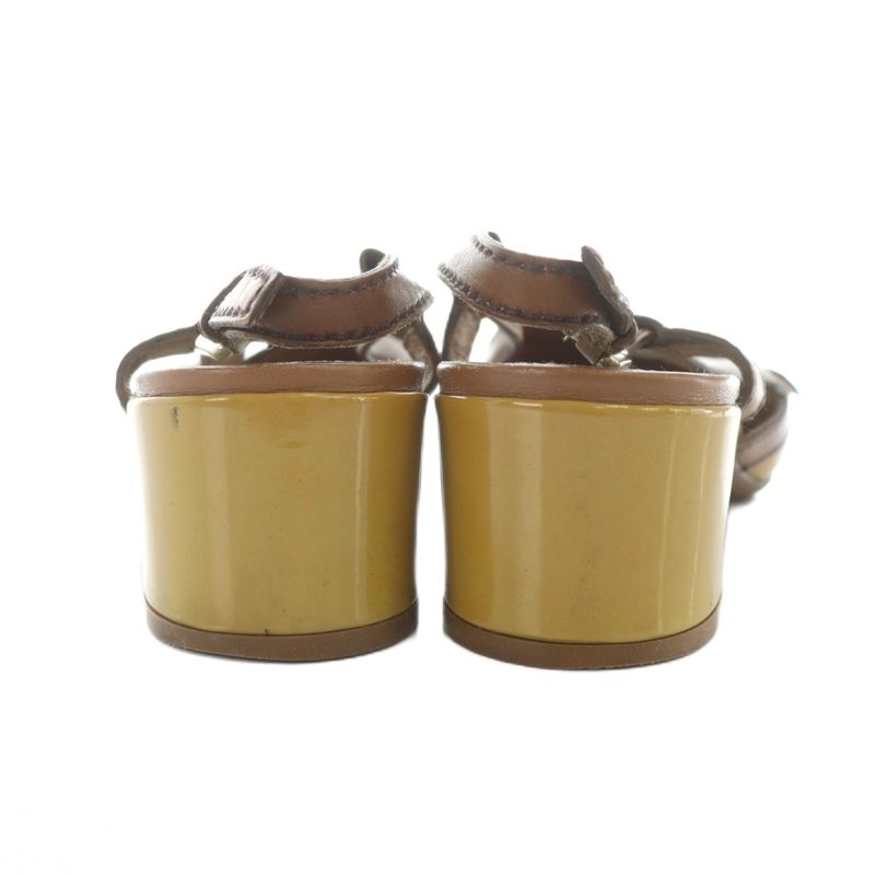 Prada Sandals Square Toe Logo Leather 36.5 23.5cm (9.25in) Brown • GY18 MQ • OH