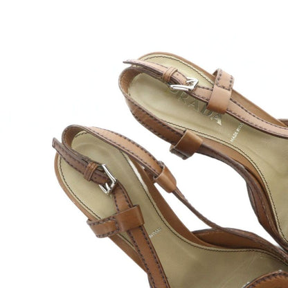 Prada Sandals Square Toe Logo Leather 36.5 23.5cm (9.25in) Brown • GY18 MQ • OH