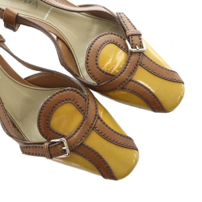 Prada Sandals Square Toe Logo Leather 36.5 23.5cm (9.25in) Brown • GY18 MQ • OH