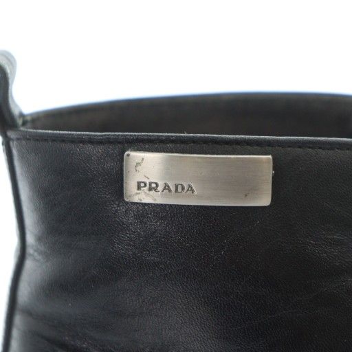 Prada Short Boots Square Toe Logo Leather 36 23cm (9.06in) Black • GY11 MQ • OH