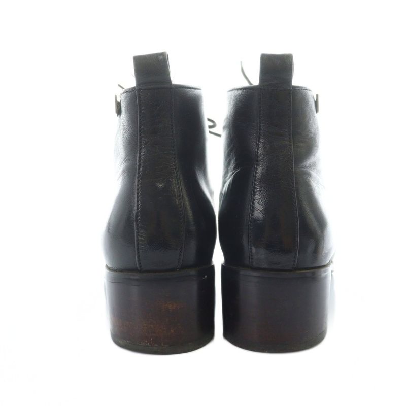 Prada Short Boots Square Toe Logo Leather 36 23cm (9.06in) Black • GY11 MQ • OH