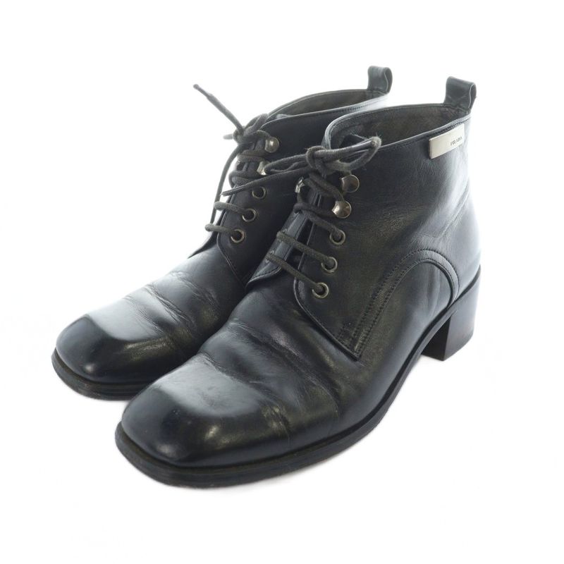 Prada Short Boots Square Toe Logo Leather 36 23cm (9.06in) Black • GY11 MQ • OH