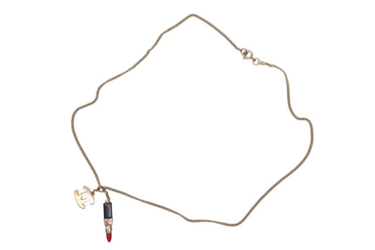Chanel 04A Lip Necklace 04 Metal Rhinestone Black Red Gold