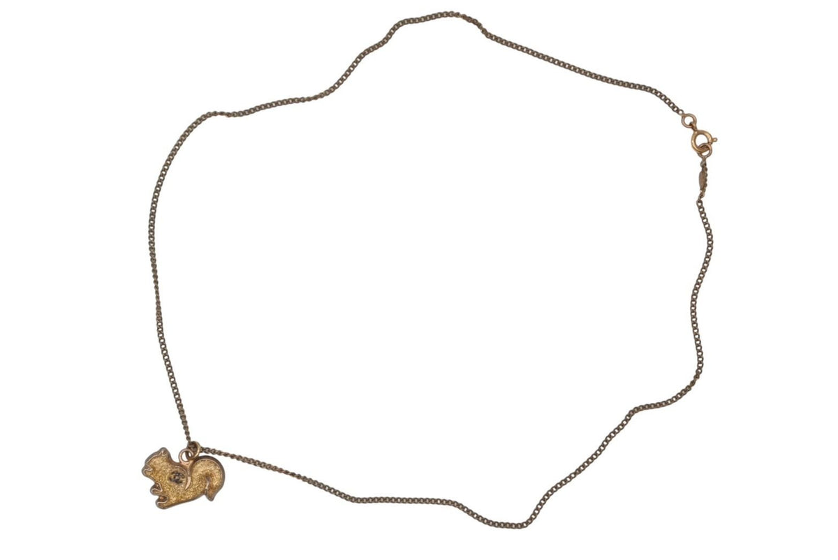 Chanel 05A CC Logo Squirrel Animal Necklace Glitter Gold Plated Yellow