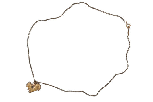 Chanel 05A CC Logo Squirrel Animal Necklace Glitter Gold Plated Yellow