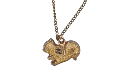 Chanel 05A CC Logo Squirrel Animal Necklace Glitter Gold Plated Yellow — view 2