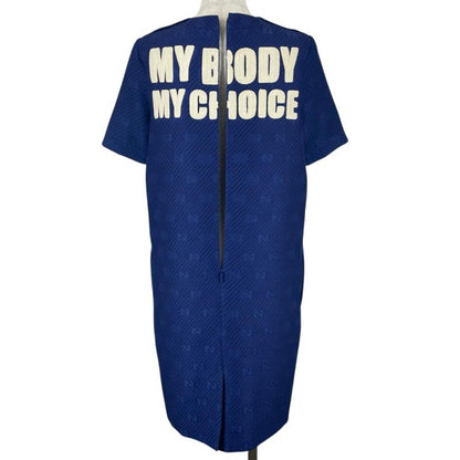 Gucci Wool Silk Blend Gold Button GG Jacquard Dress Blue 38