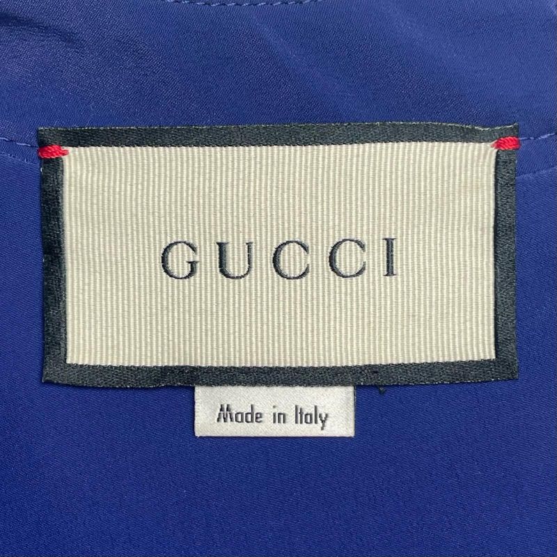 Gucci Wool Silk Blend Gold Button GG Jacquard Dress Blue 38