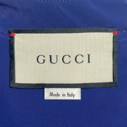 Gucci Wool Silk Blend Gold Button GG Jacquard Dress Blue 38