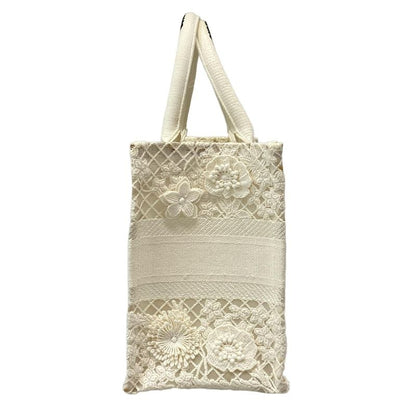Dior Christian Dior Tote Bag Book Tote Small Bag Ivory Flower Lace Mesh Cotton