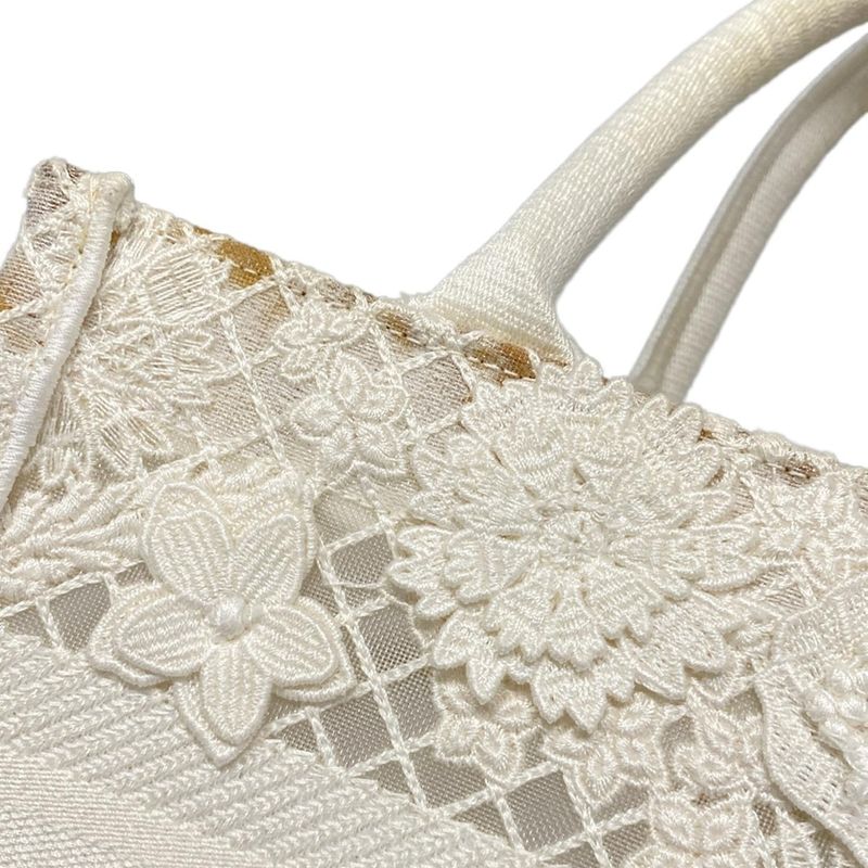 Dior Christian Dior Tote Bag Book Tote Small Bag Ivory Flower Lace Mesh Cotton