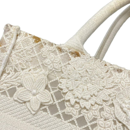 Dior Christian Dior Tote Bag Book Tote Small Bag Ivory Flower Lace Mesh Cotton
