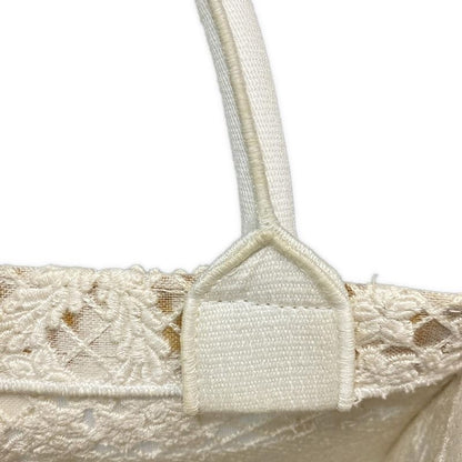 Dior Christian Dior Tote Bag Book Tote Small Bag Ivory Flower Lace Mesh Cotton