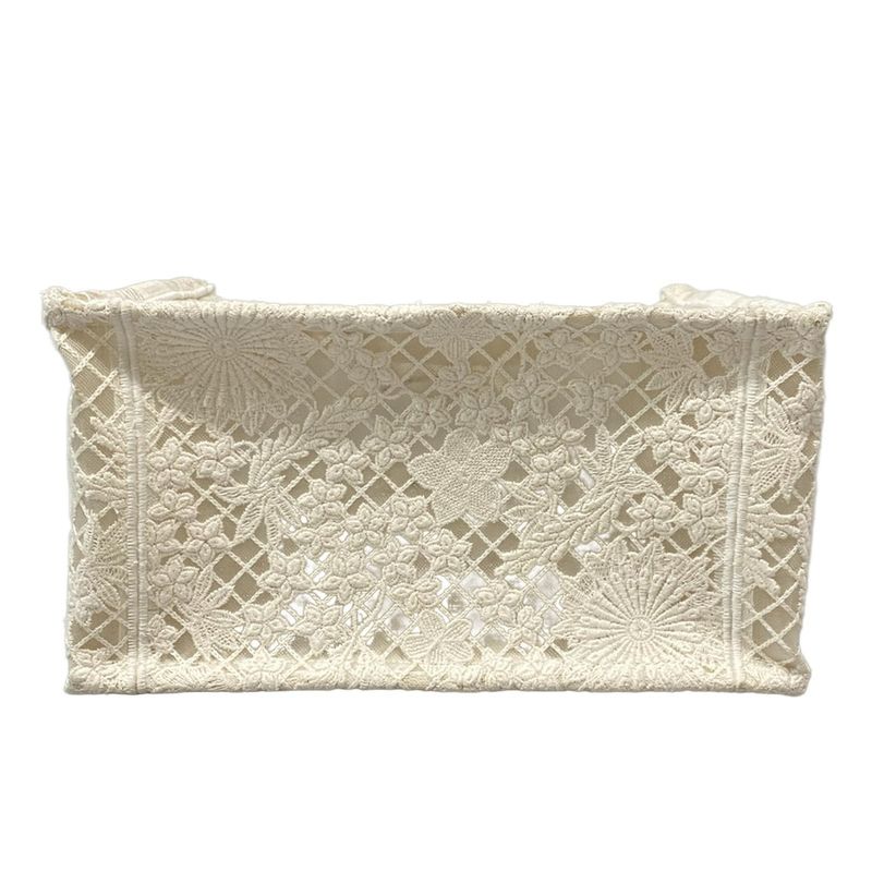 Dior Christian Dior Tote Bag Book Tote Small Bag Ivory Flower Lace Mesh Cotton