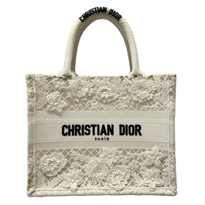 Dior Christian Dior Tote Bag Book Tote Small Bag Ivory Flower Lace Mesh Cotton