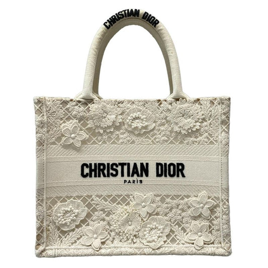 Dior Christian Dior Tote Bag Book Tote Small Bag Ivory Flower Lace Mesh Cotton