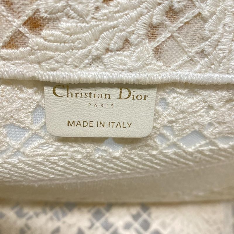 Dior Christian Dior Tote Bag Book Tote Small Bag Ivory Flower Lace Mesh Cotton