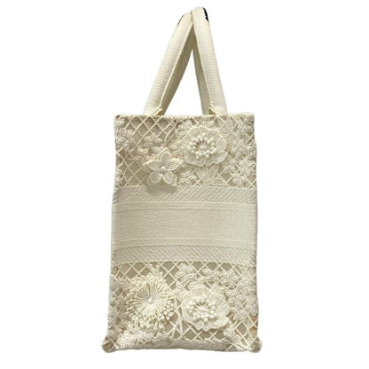 Dior Christian Dior Tote Bag Book Tote Small Bag Ivory Flower Lace Mesh Cotton
