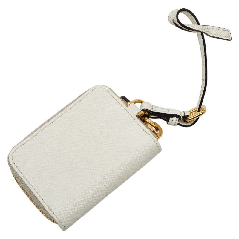 Prada Triangle Logo Plate Bag Charm Coin Case Accessory 1 Tl085 White