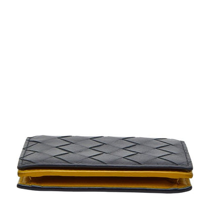 Bottega Veneta Intrecciato Card Case Business Holder Navy Yellow Leather