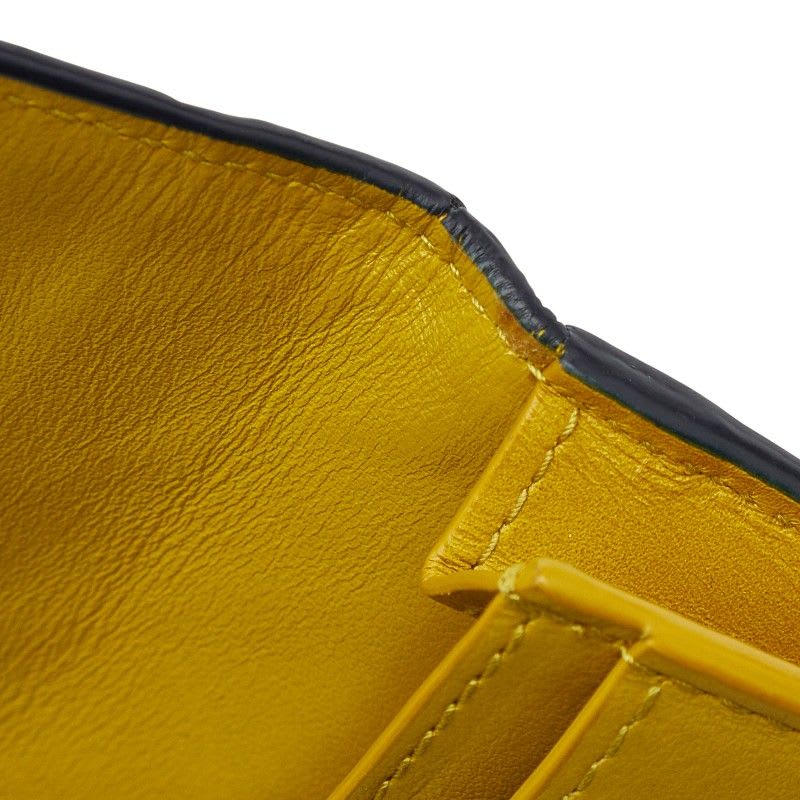 Bottega Veneta Intrecciato Card Case Business Holder Navy Yellow Leather