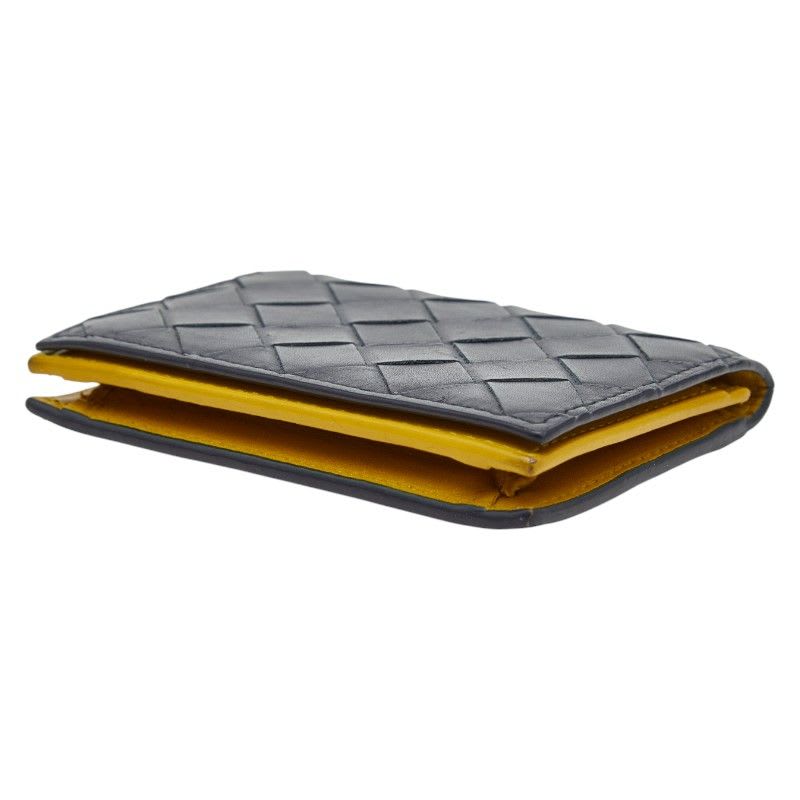 Bottega Veneta Intrecciato Card Case Business Holder Navy Yellow Leather