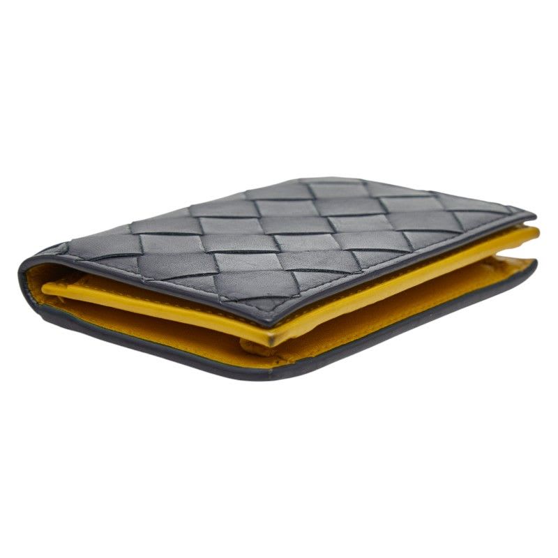 Bottega Veneta Intrecciato Card Case Business Holder Navy Yellow Leather