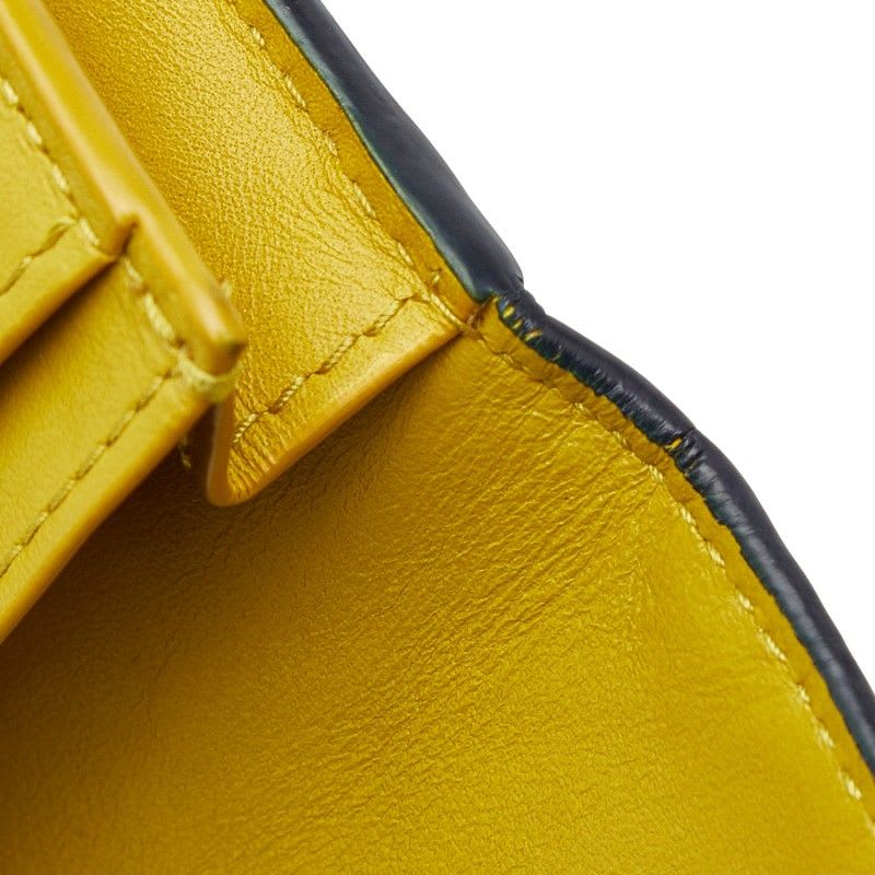 Bottega Veneta Intrecciato Card Case Business Holder Navy Yellow Leather