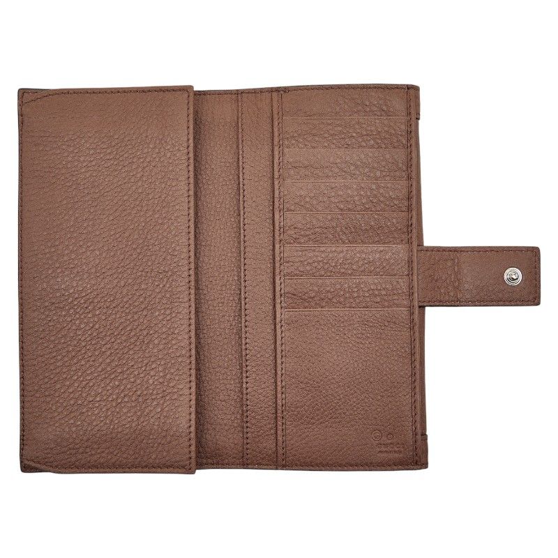Gucci Long Wallet W Hook Brown Canvas Leather Women's