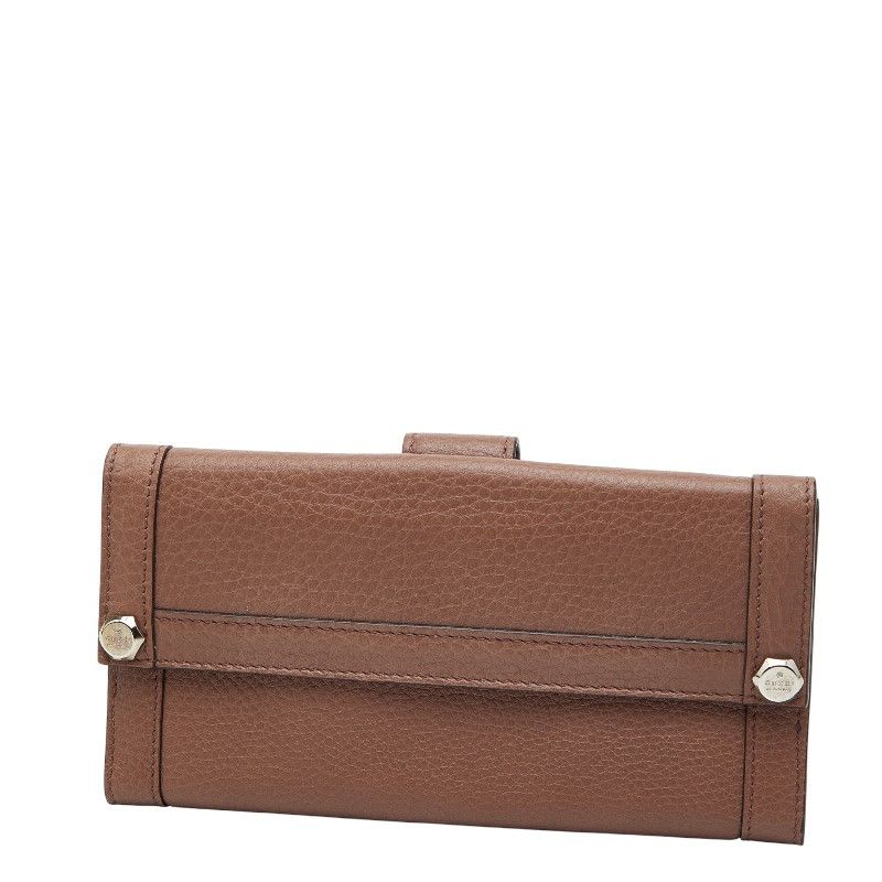 Gucci Long Wallet W Hook Brown Canvas Leather Women's