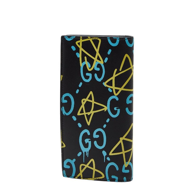 Gucci Ghost Star Print Black Blue Yellow Leather Women's