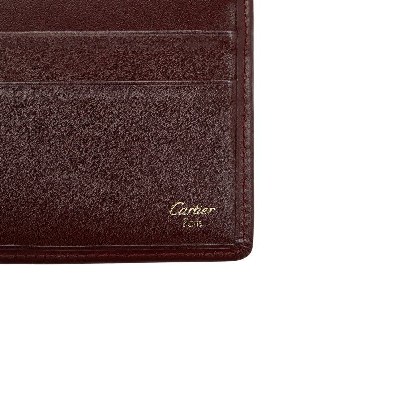 Cartier Mustline Card Case Billfold Wine Red Bordeaux Leather Ladies